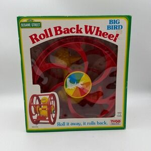Vintage Sesame Street Big Bird Roll Back Wheel Toy Tyco Preschool 1980s